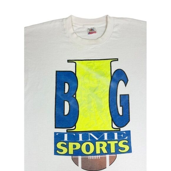 Vintage 90s Big Time Sports T-Shirt White Large Football Single Stitch - Picture 1 of 10